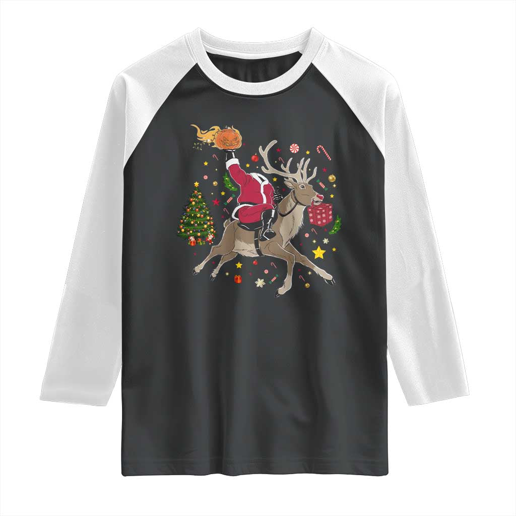 Funny Santa Headless Horseman Raglan Shirt Christmas Halloween Gift - Wonder Print Shop