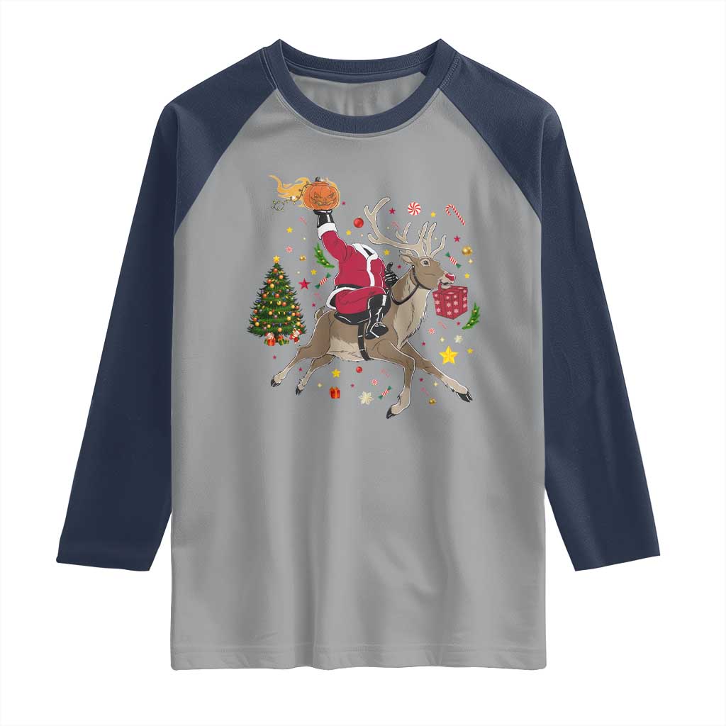 Funny Santa Headless Horseman Raglan Shirt Christmas Halloween Gift - Wonder Print Shop