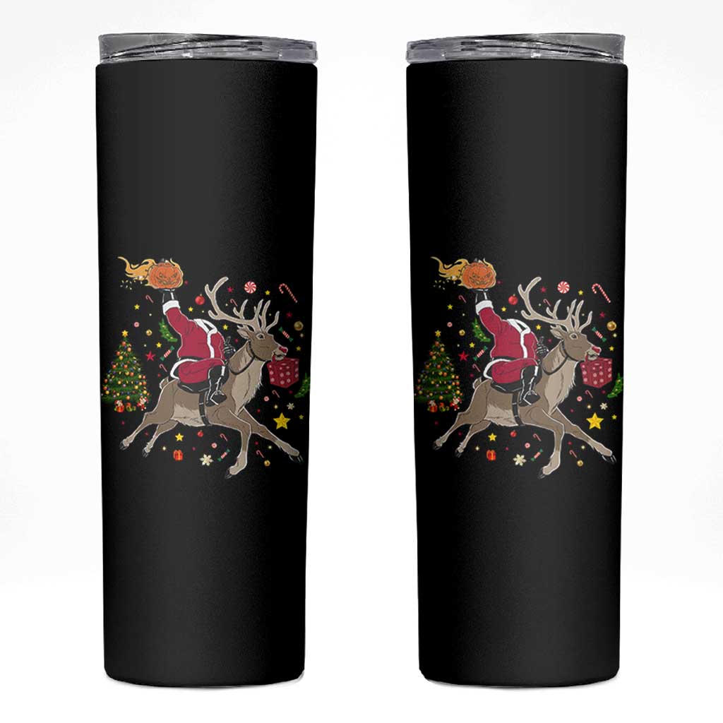 Funny Santa Headless Horseman Skinny Tumbler Christmas Halloween Gift