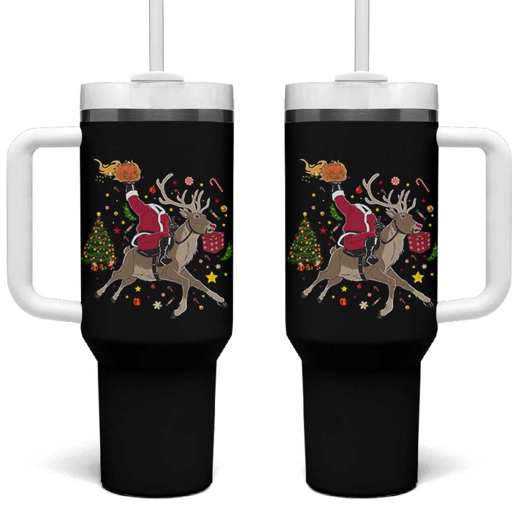 Funny Santa Headless Horseman Tumbler With Handle Christmas Halloween Gift