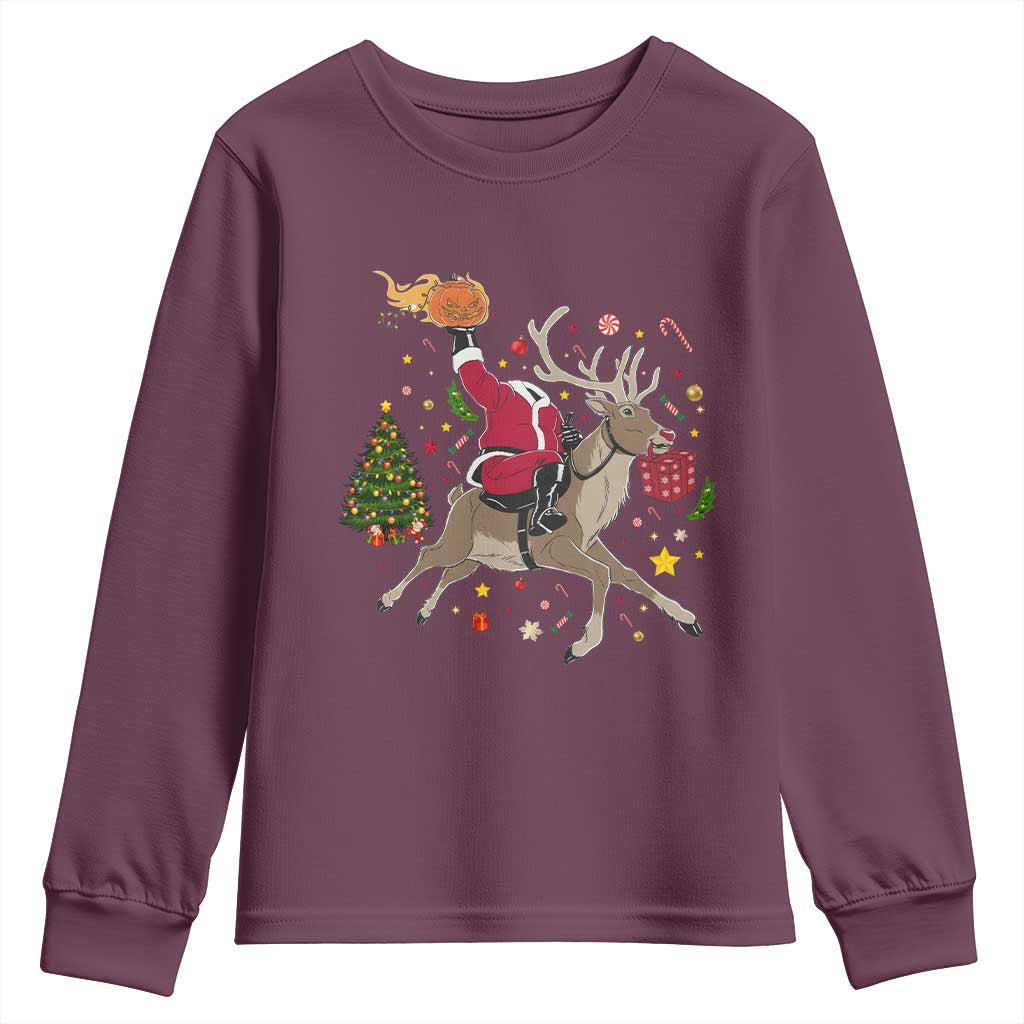 Funny Santa Headless Horseman Youth Sweatshirt Christmas Halloween Gift - Wonder Print Shop