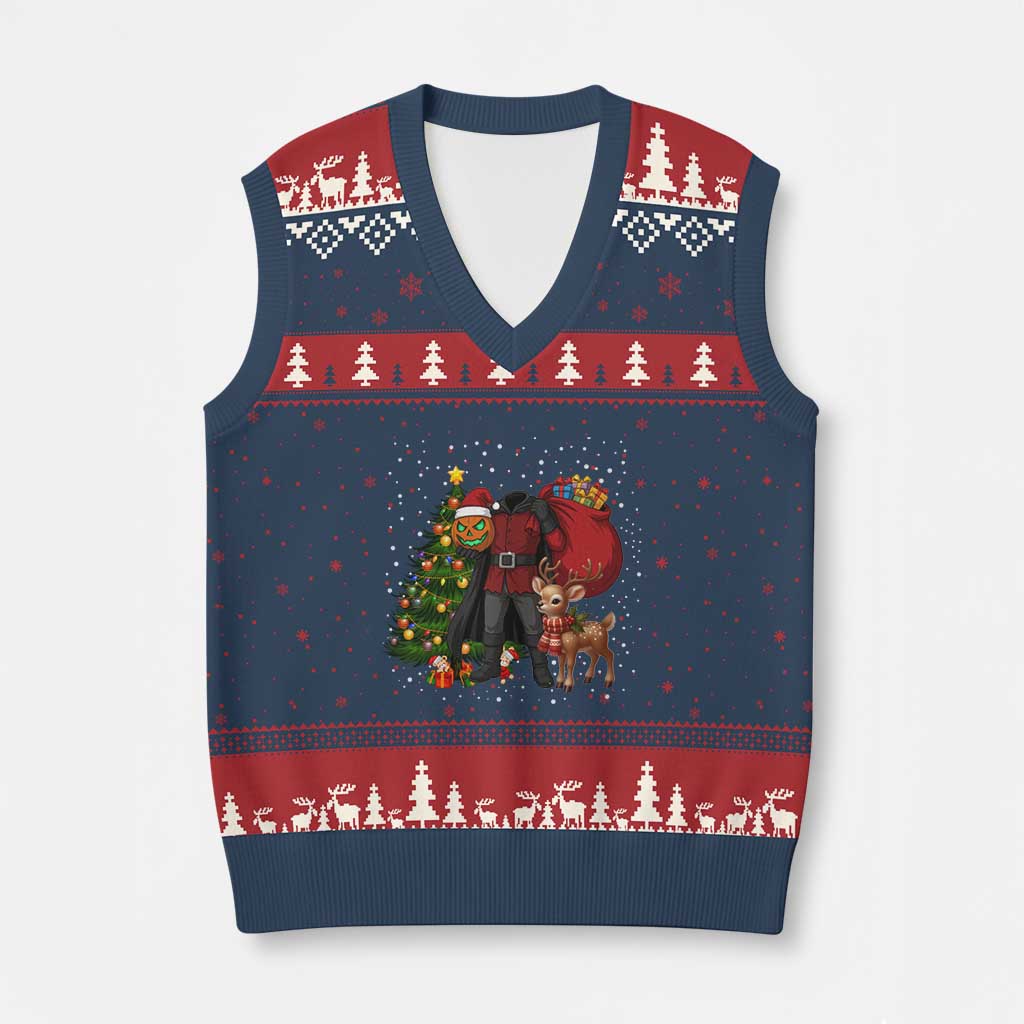 Headless Horseman Santa V-Neck Knit Sweater Vest Funny Xmas Mashup Gift - Wonder Print Shop