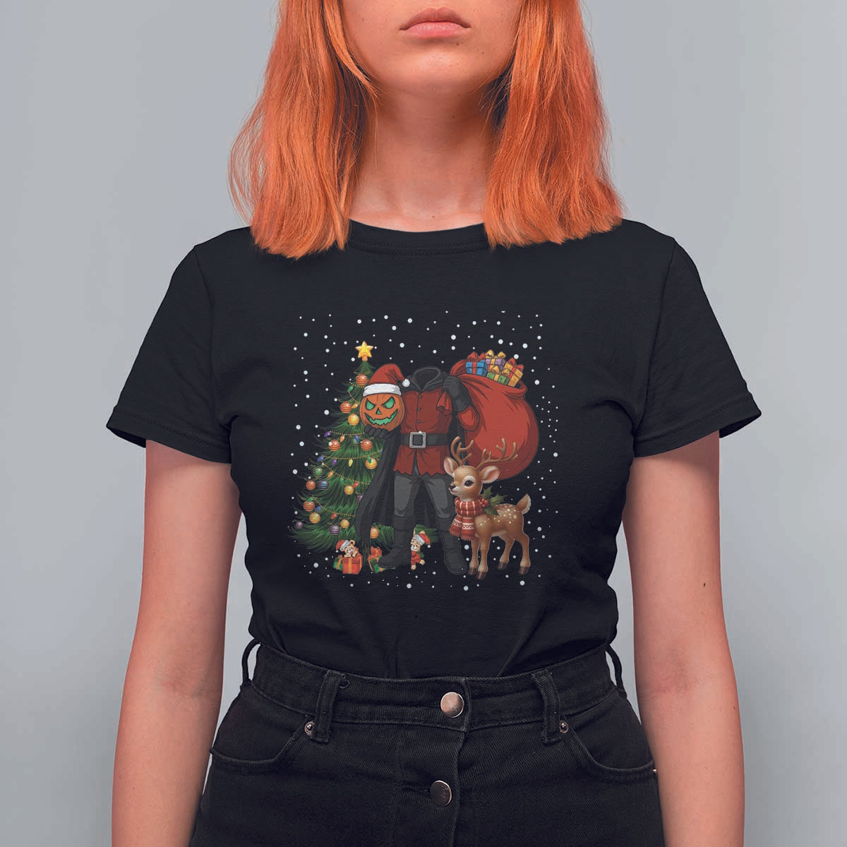 Headless Horseman Santa T Shirt For Women Funny Christmas Mashup Gift - Wonder Print Shop
