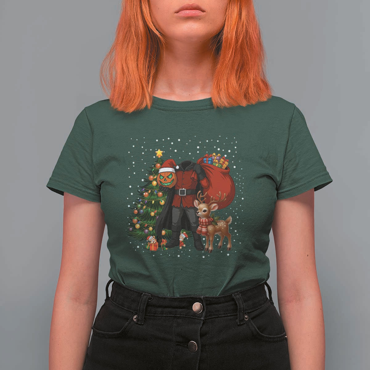 Headless Horseman Santa T Shirt For Women Funny Christmas Mashup Gift - Wonder Print Shop