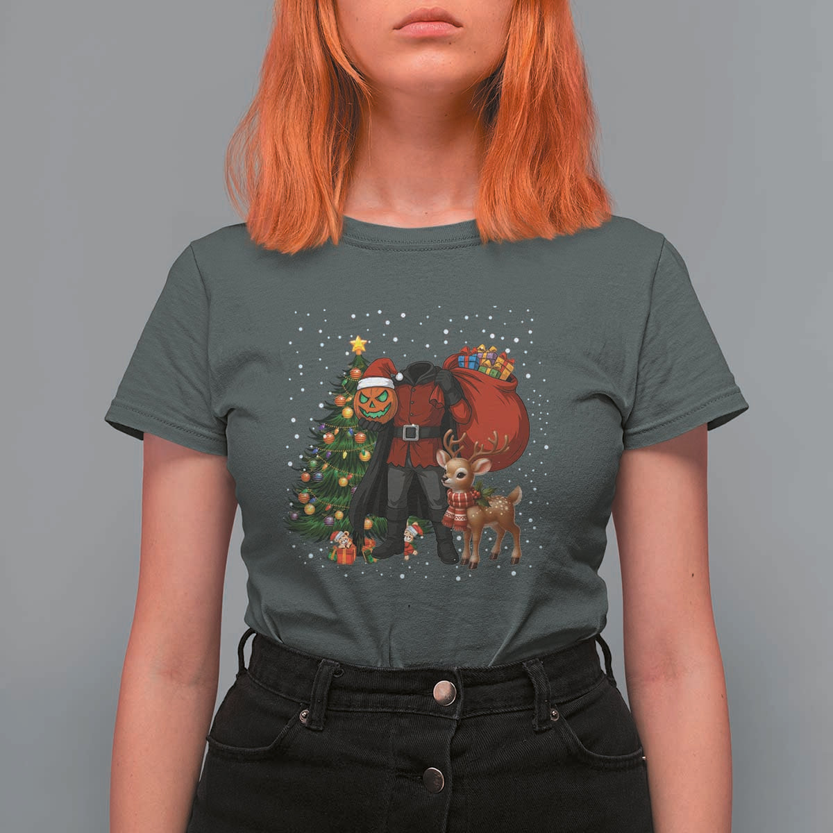 Headless Horseman Santa T Shirt For Women Funny Christmas Mashup Gift - Wonder Print Shop