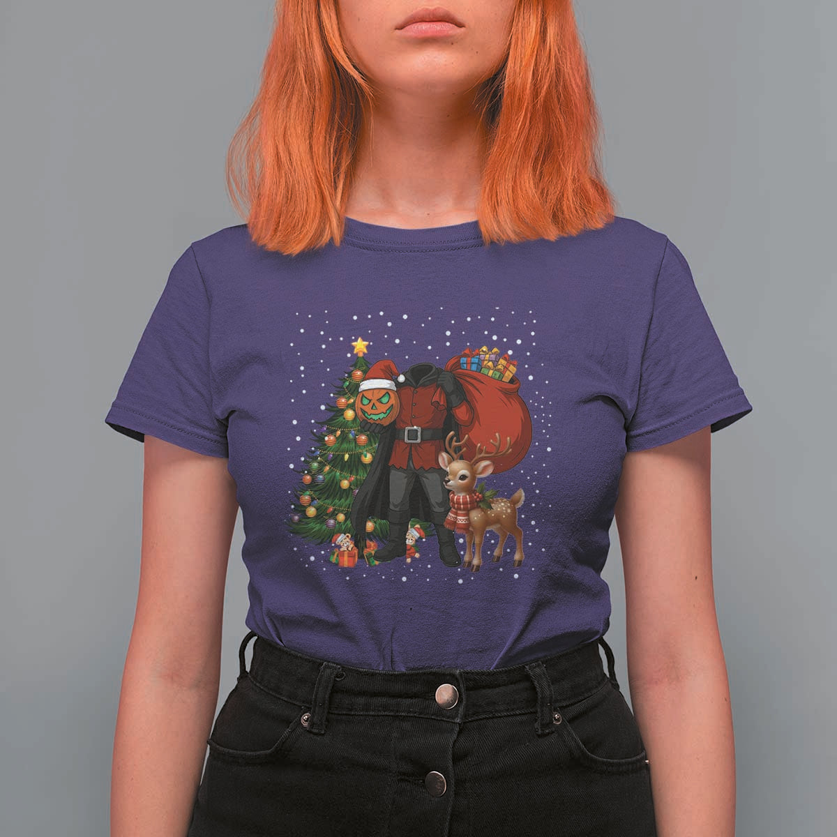 Headless Horseman Santa T Shirt For Women Funny Christmas Mashup Gift - Wonder Print Shop