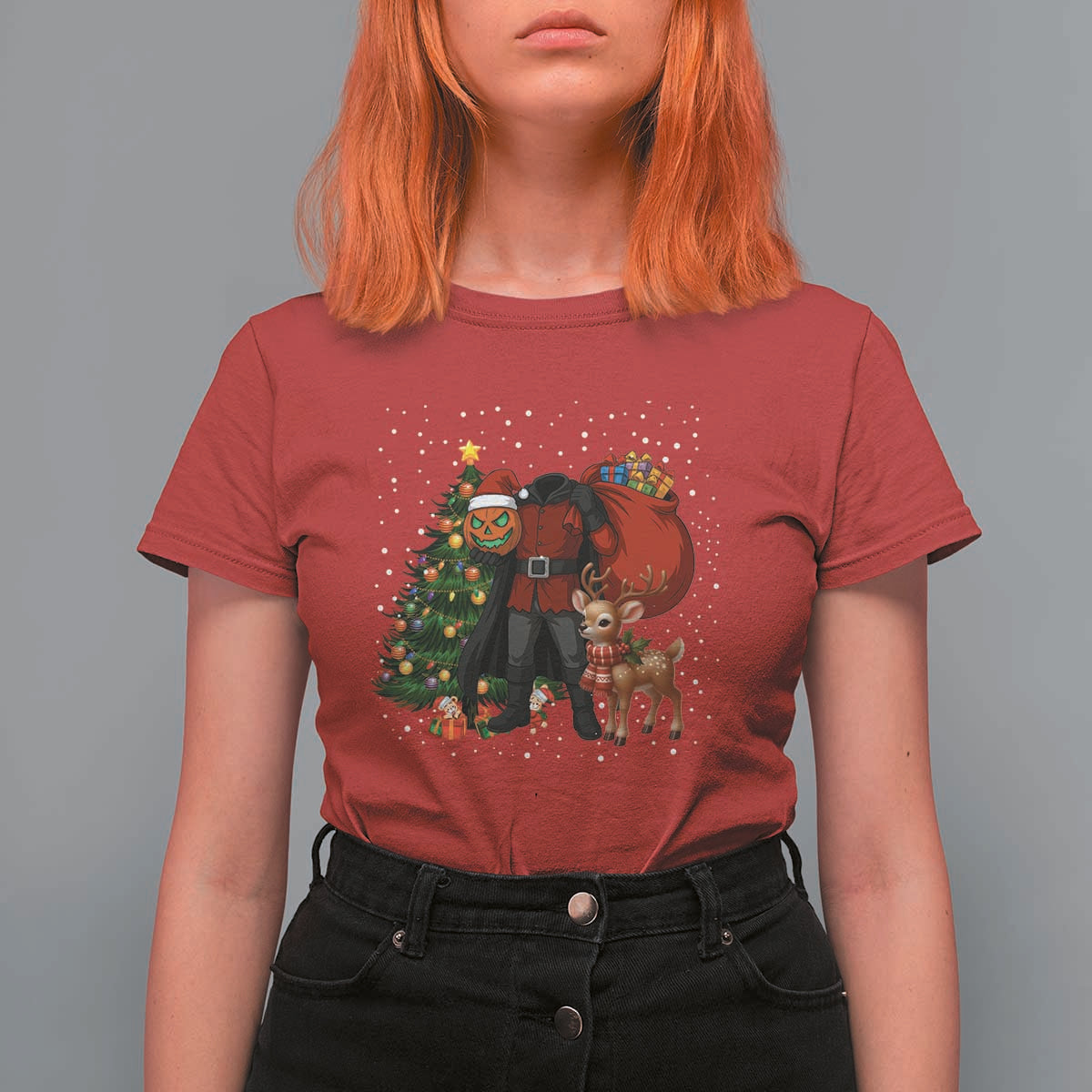Headless Horseman Santa T Shirt For Women Funny Christmas Mashup Gift - Wonder Print Shop