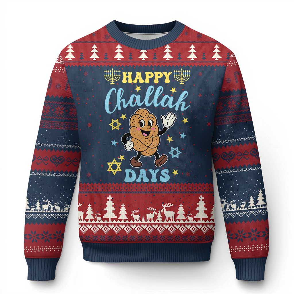 Funny Hanukkah Food Lover Gift Ugly Christmas Sweater Happy Challah Days - Wonder Print Shop