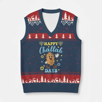 Funny Hanukkah Food Lover Gift V-Neck Knit Sweater Vest Happy Challah Days - Wonder Print Shop