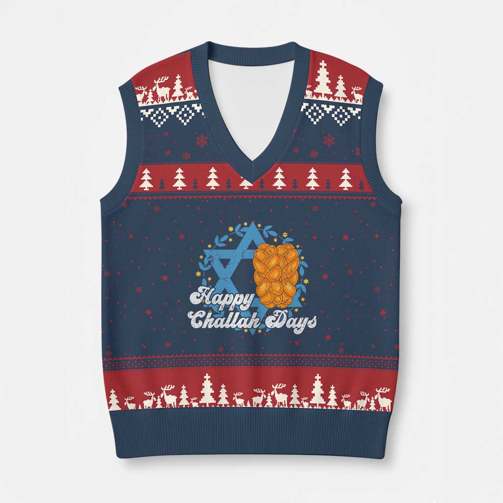 Hanukkah Challah V-Neck Knit Sweater Vest Happy Challah Days Star Of David Gift - Wonder Print Shop