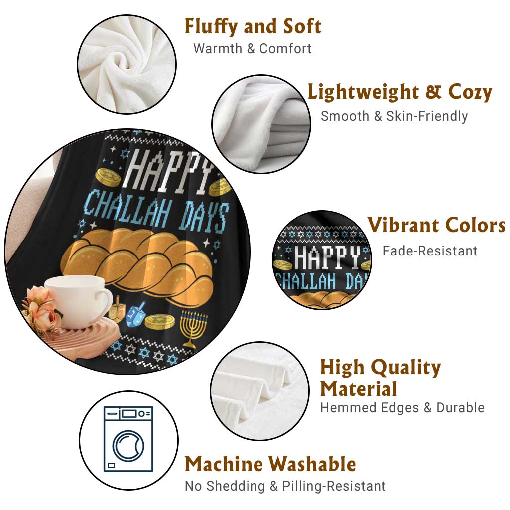 Happy Challah Days Throw Blanket Ugly Hanukkah Food Lover Gift - Wonder Print Shop