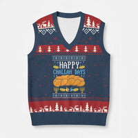 Happy Challah Days V-Neck Knit Sweater Vest Ugly Hanukkah Food Lover Gift - Wonder Print Shop