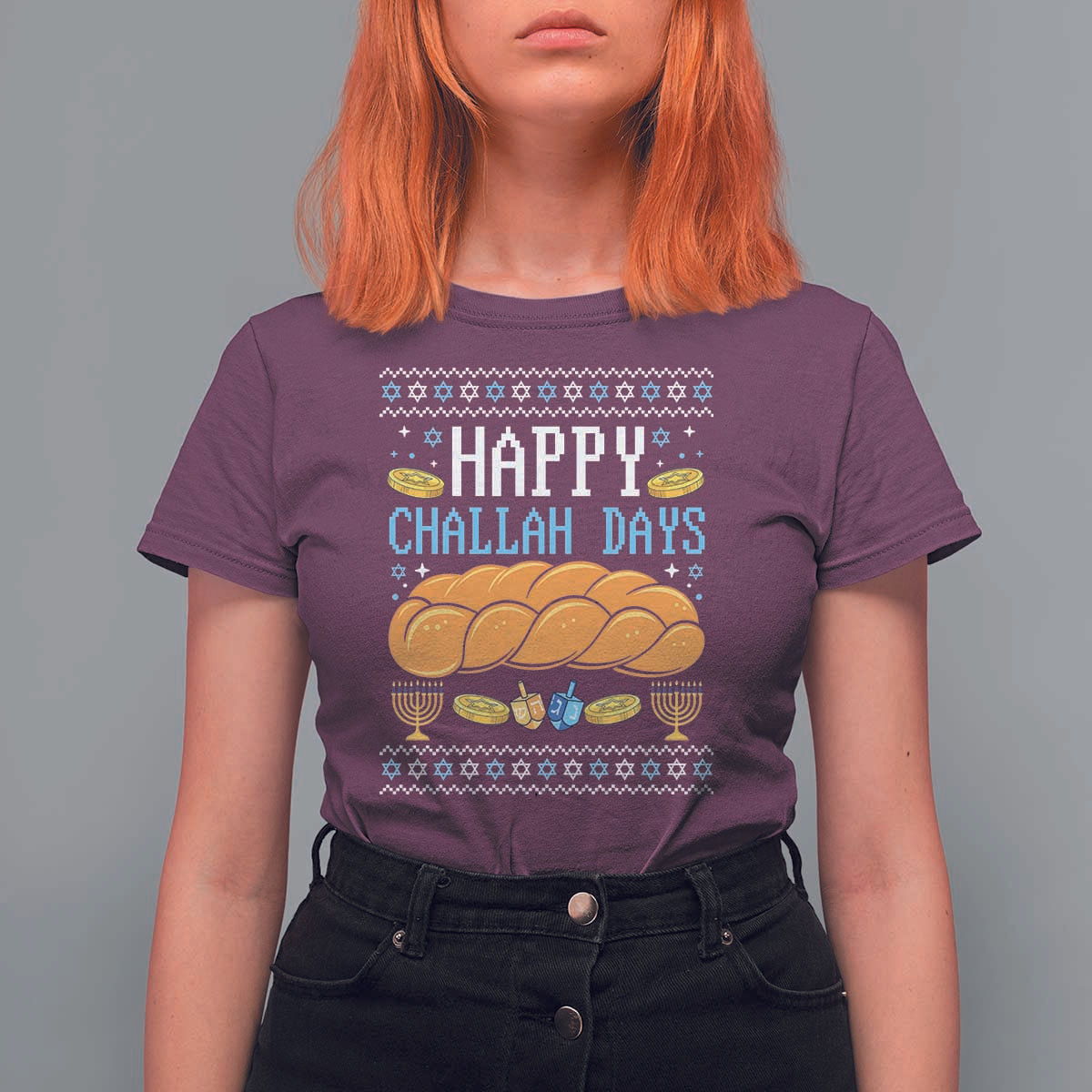 Happy Challah Days T Shirt For Women Ugly Hanukkah Food Lover Gift - Wonder Print Shop
