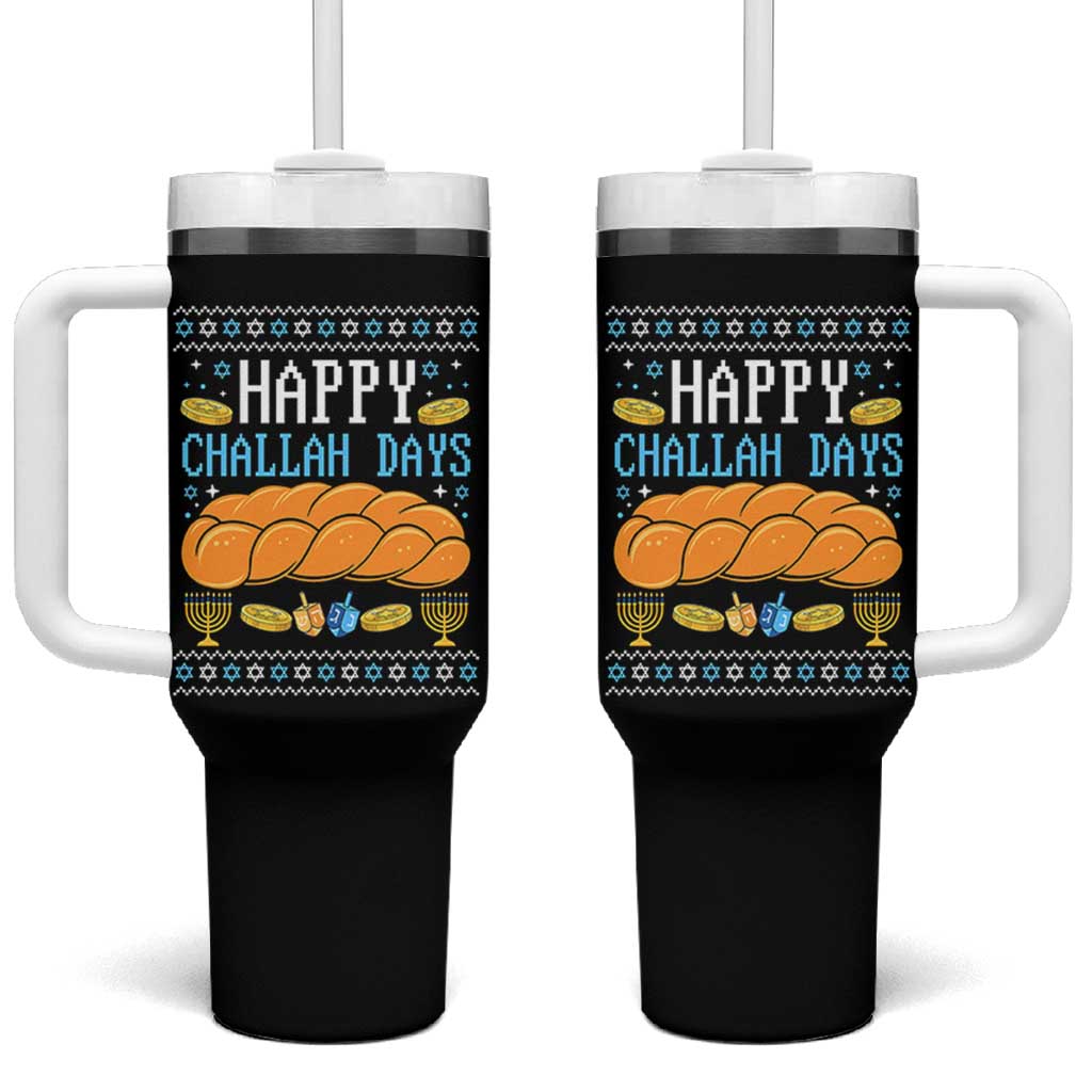 Happy Challah Days Tumbler With Handle Ugly Hanukkah Food Lover Gift - Wonder Print Shop
