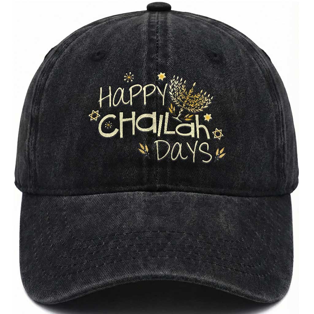 Funny Hanukkah Festival Of Lights Washed Cotton Baseball Cap Happy Challah Days