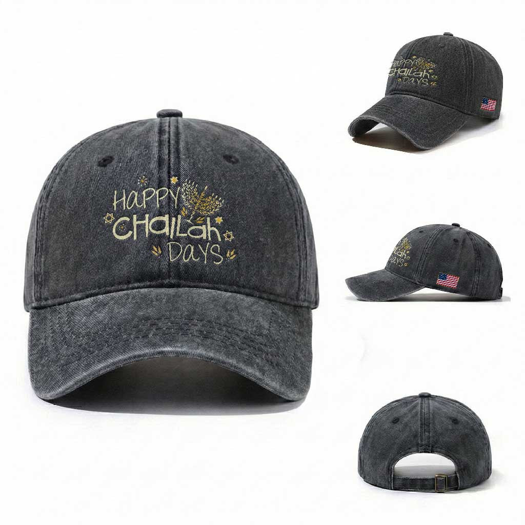 Funny Hanukkah Festival Of Lights Washed Cotton Baseball Cap Happy Challah Days