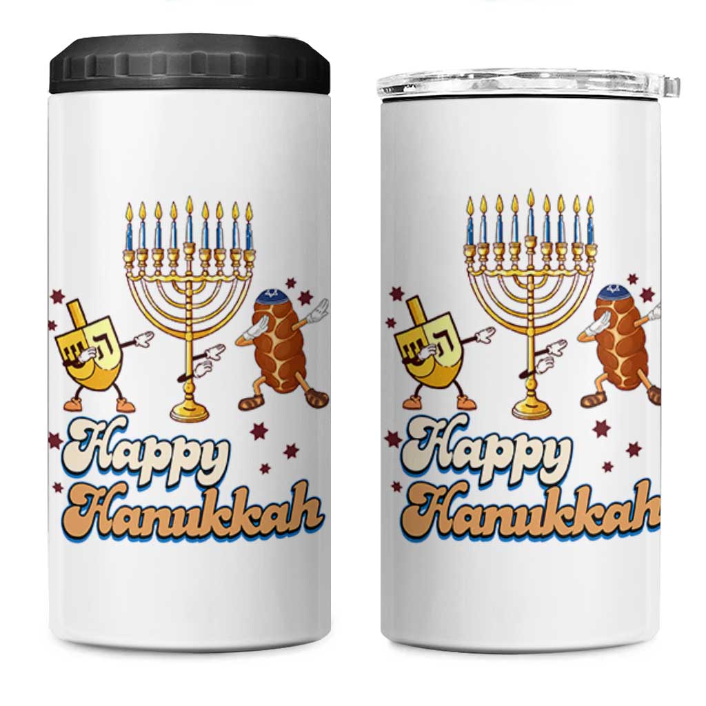 Funny Hanukkah 4 in 1 Can Cooler Tumbler Dab Dreidel Menorah Challah Gift - Wonder Print Shop