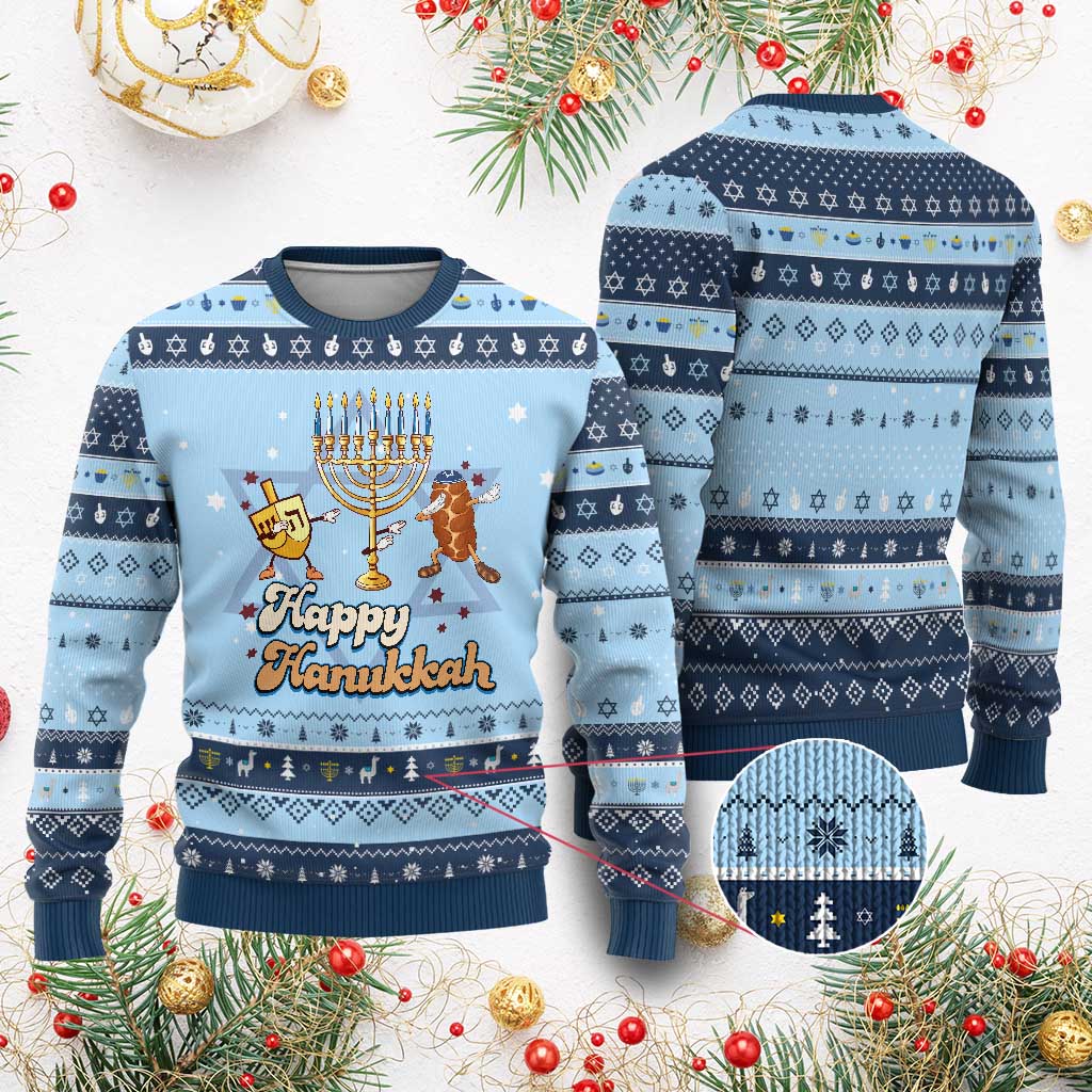 Funny Chanukkah Hanukkah Ugly Sweater Dab Dreidel Menorah Challah Gift - Wonder Print Shop