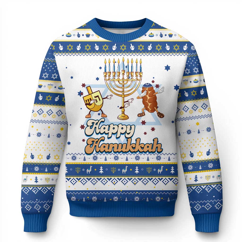 Funny Chanukkah Hanukkah Ugly Sweater Dab Dreidel Menorah Challah Gift - Wonder Print Shop