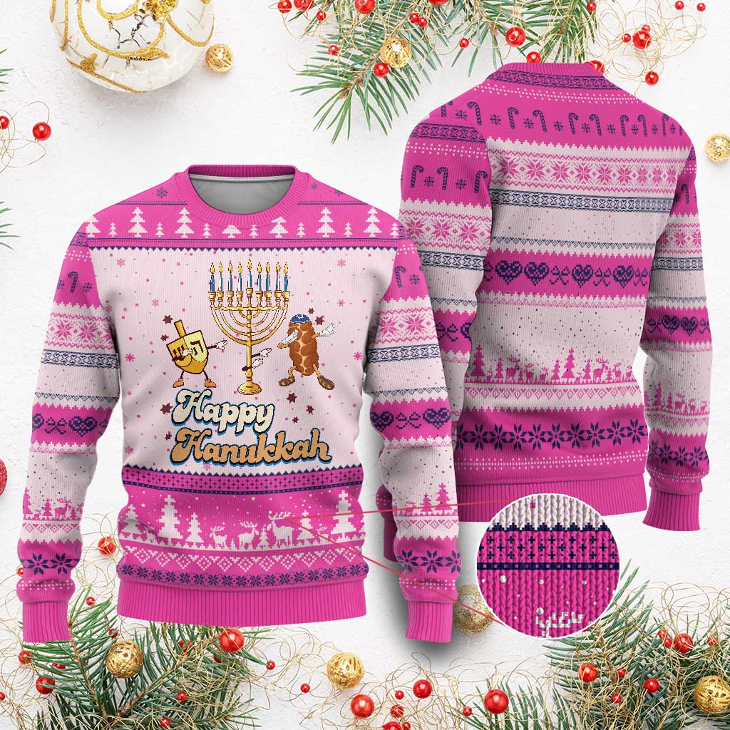 Funny Hanukkah Ugly Christmas Sweater Dab Dreidel Menorah Challah Gift - Wonder Print Shop