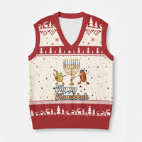 Funny Hanukkah V-Neck Knit Sweater Vest Dab Dreidel Menorah Challah Gift - Wonder Print Shop