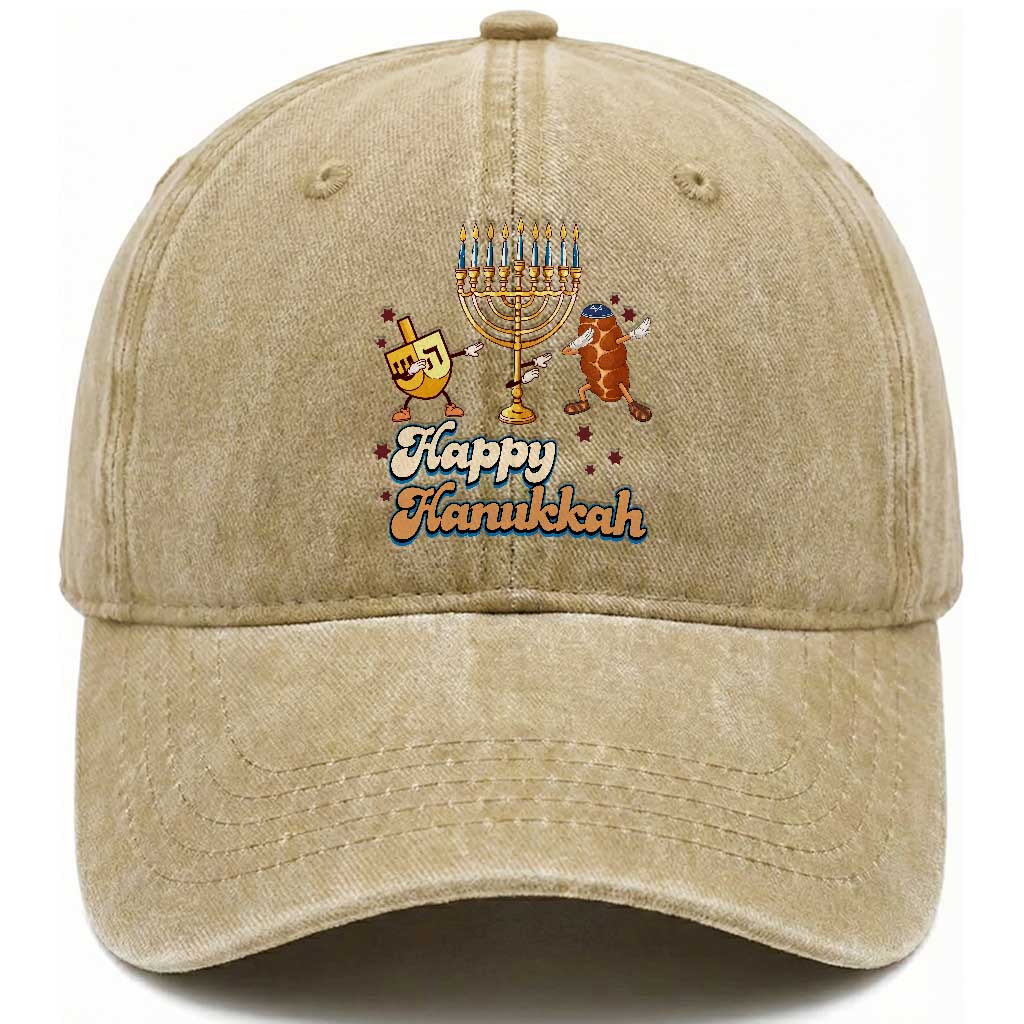 Funny Hanukkah Washed Cotton Baseball Cap Dab Dreidel Menorah Challah Gift