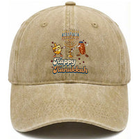 Funny Hanukkah Washed Cotton Baseball Cap Dab Dreidel Menorah Challah Gift