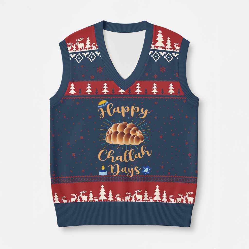 Funny Hanukkah Happy Challah Days V-Neck Knit Sweater Vest Jewish Gift - Wonder Print Shop