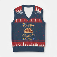 Funny Hanukkah Happy Challah Days V-Neck Knit Sweater Vest Jewish Gift - Wonder Print Shop