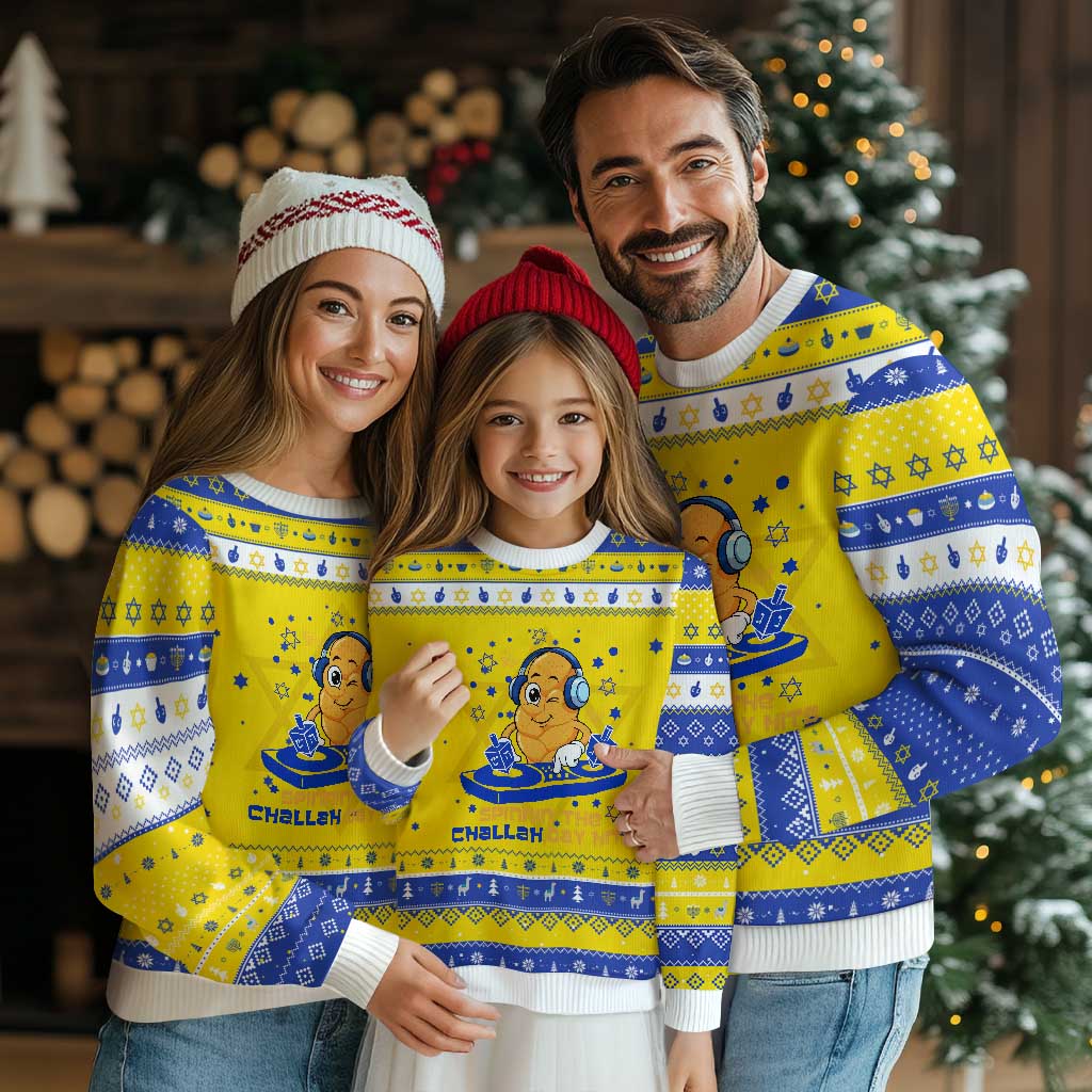Chanukkah DJ Challah And Dreidel Hanukkah Ugly Sweater Funny Jewish Gift - Wonder Print Shop