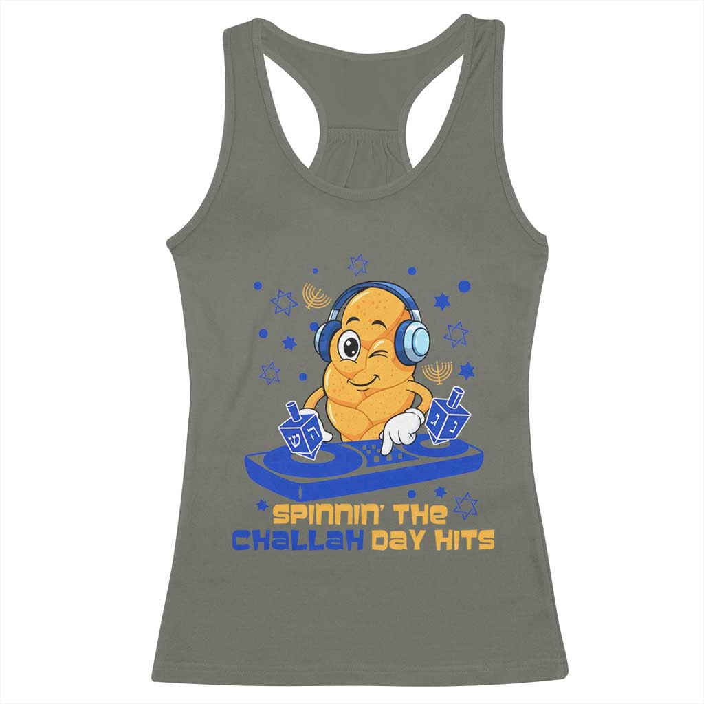 Hanukkah DJ Challah And Dreidel Racerback Tank Top Funny Jewish Gift - Wonder Print Shop