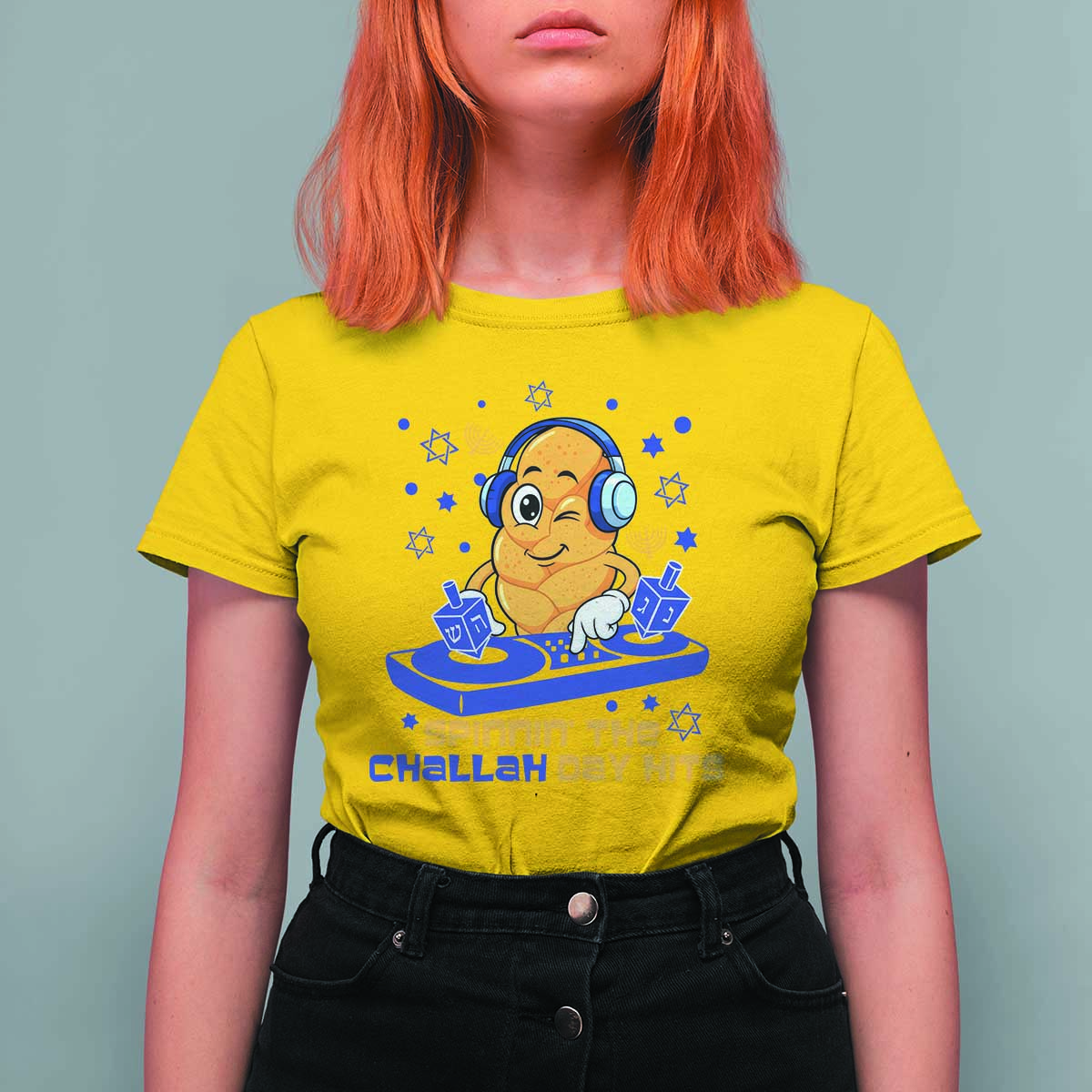 Hanukkah DJ Challah And Dreidel T Shirt For Women Funny Jewish Gift - Wonder Print Shop