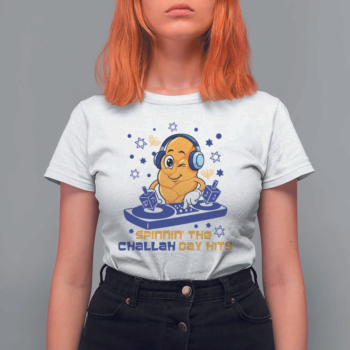 Hanukkah DJ Challah And Dreidel T Shirt For Women Funny Jewish Gift - Wonder Print Shop