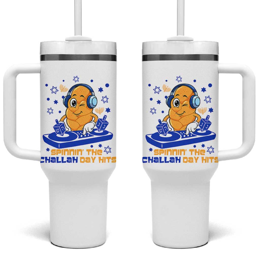 Hanukkah DJ Challah And Dreidel Tumbler With Handle Funny Jewish Gift - Wonder Print Shop