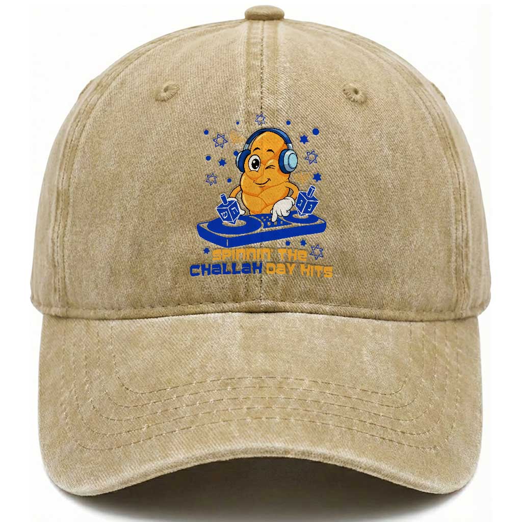 Hanukkah DJ Challah And Dreidel Washed Cotton Baseball Cap Funny Jewish Gift