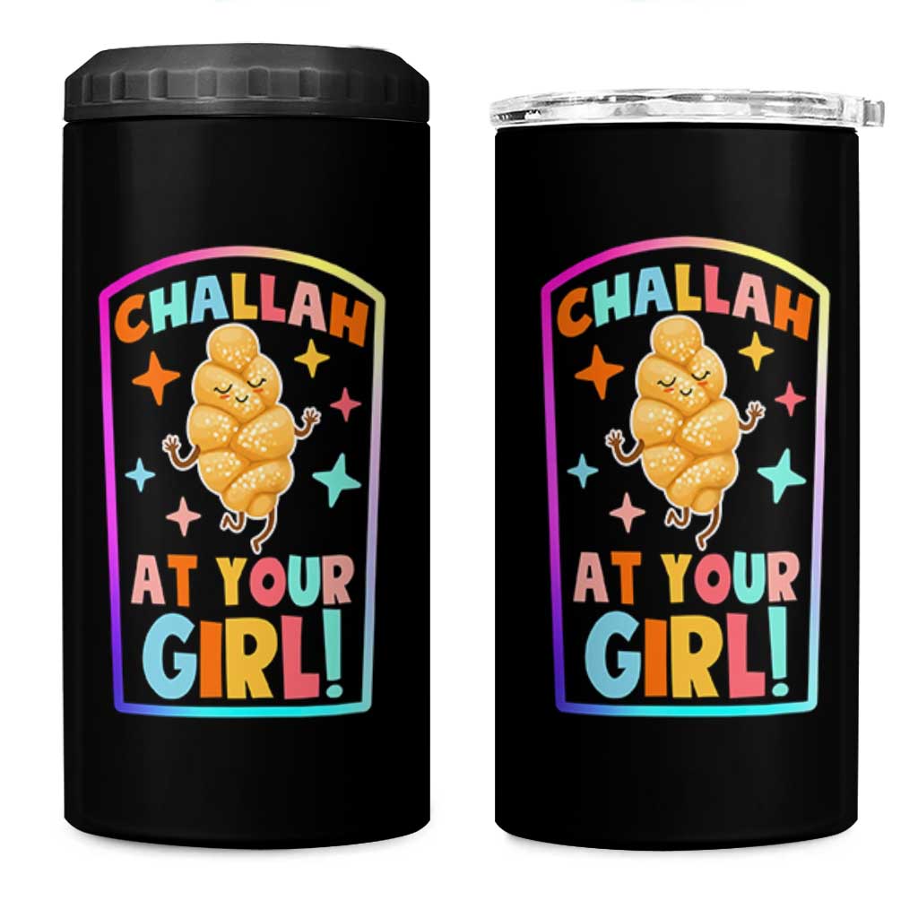 Funny Hanukkah Challah At Ya Girl 4 in 1 Can Cooler Tumbler Jewish Chanukah Bread Gift - Wonder Print Shop