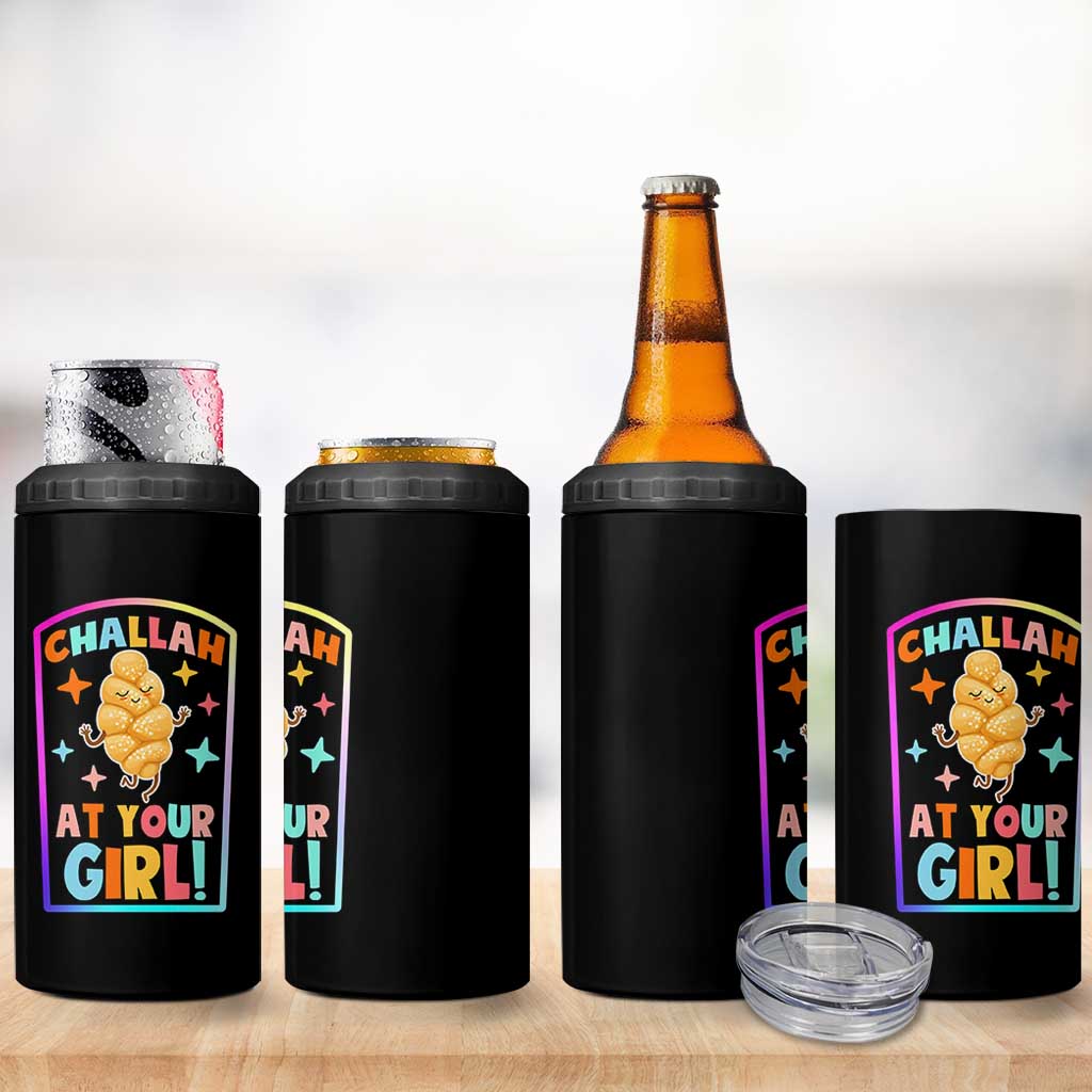 Funny Hanukkah Challah At Ya Girl 4 in 1 Can Cooler Tumbler Jewish Chanukah Bread Gift - Wonder Print Shop