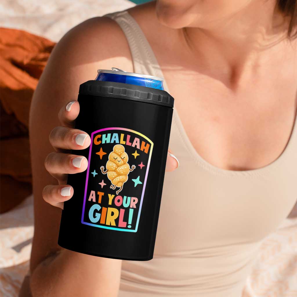 Funny Hanukkah Challah At Ya Girl 4 in 1 Can Cooler Tumbler Jewish Chanukah Bread Gift - Wonder Print Shop