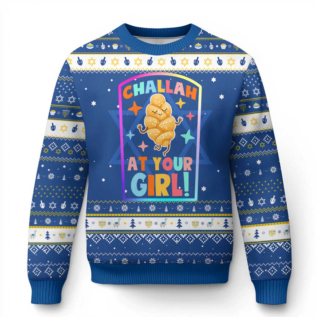 Funny Challah At Ya Girl Hanukkah Ugly Sweater Jewish Chanukah Bread Gift - Wonder Print Shop