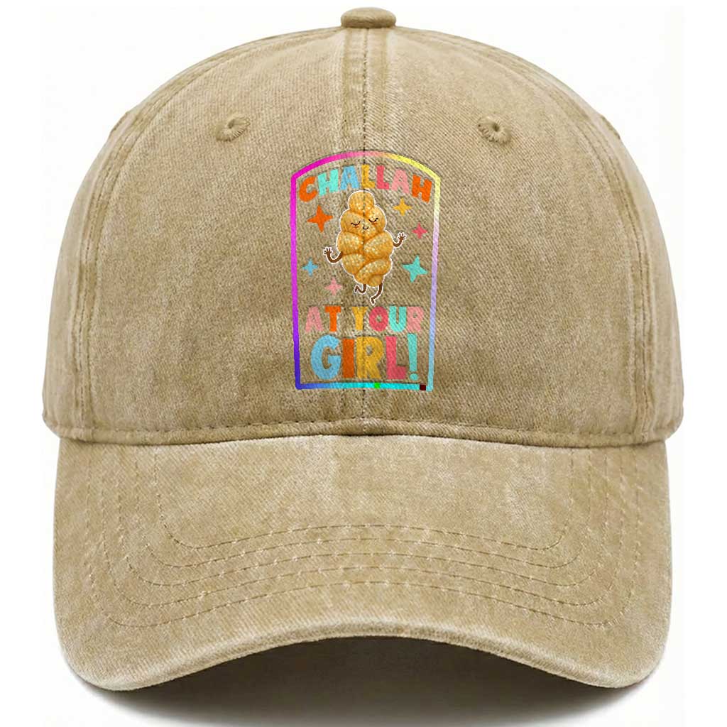 Funny Hanukkah Challah At Ya Girl Washed Cotton Baseball Cap Jewish Chanukah Bread Gift