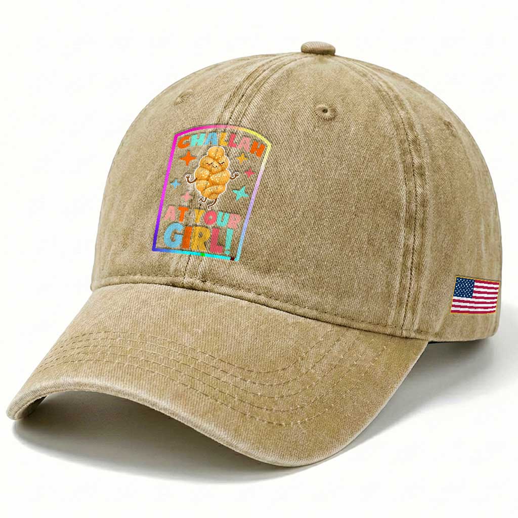 Funny Hanukkah Challah At Ya Girl Washed Cotton Baseball Cap Jewish Chanukah Bread Gift