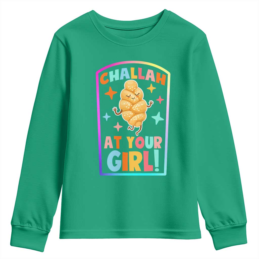 Funny Hanukkah Challah At Ya Girl Youth Sweatshirt Jewish Chanukah Bread Gift - Wonder Print Shop