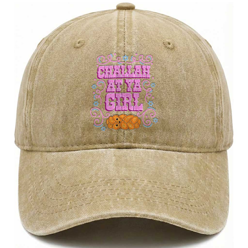 Funny Jewish Holiday Washed Cotton Baseball Cap Challah At Ya Girl Gift