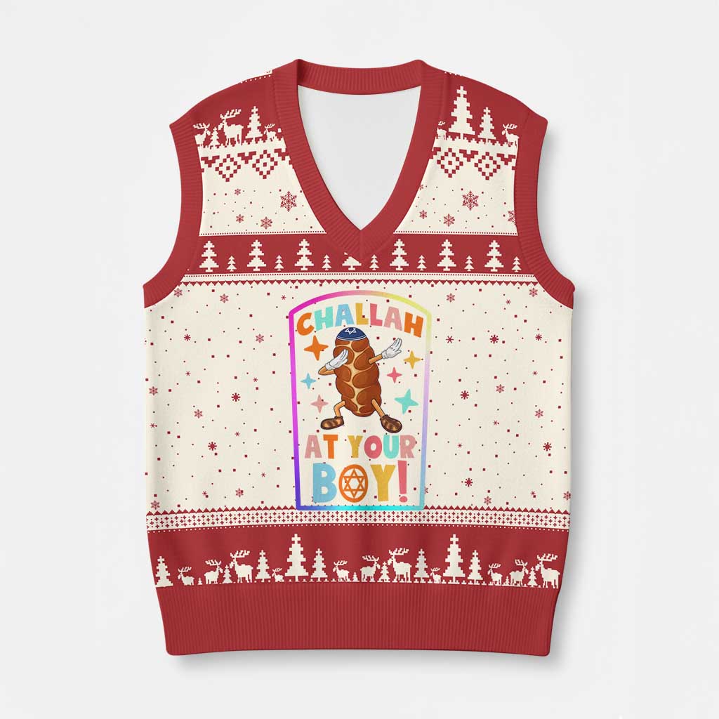 Hanukkah Challah At Ya Boy V-Neck Knit Sweater Vest Funny Holiday Gift - Wonder Print Shop