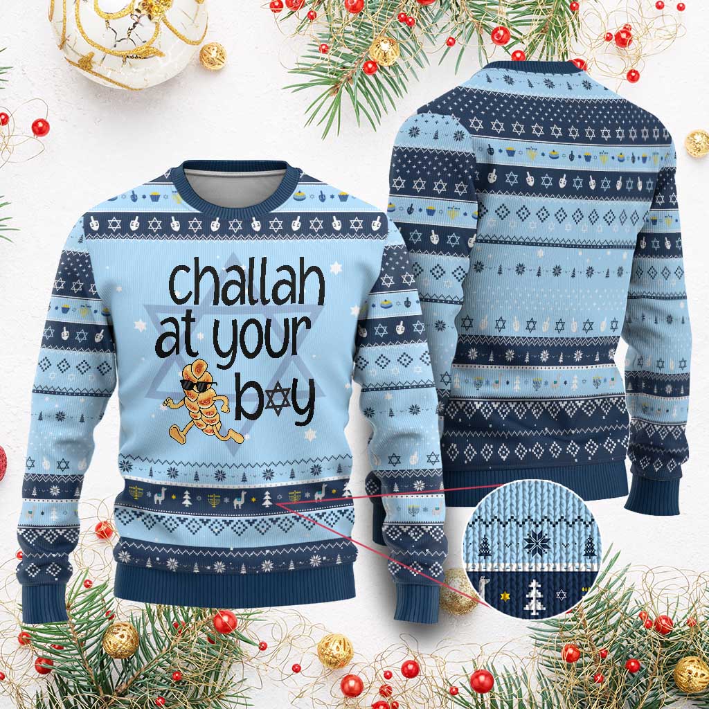 Festival Of Lights Gift Hanukkah Ugly Sweater Challah At Ya Boy - Wonder Print Shop