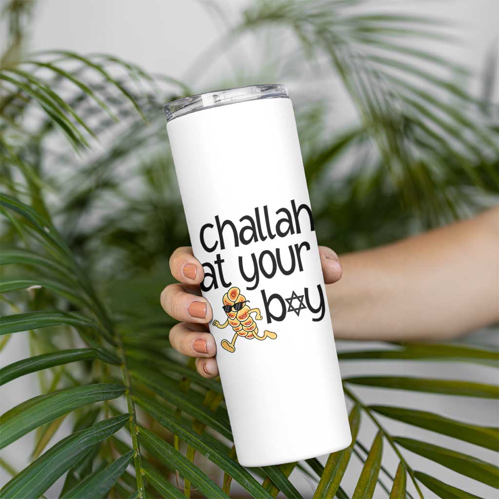 Festival Of Lights Gift Skinny Tumbler Hanukkah Challah At Ya Boy - Wonder Print Shop