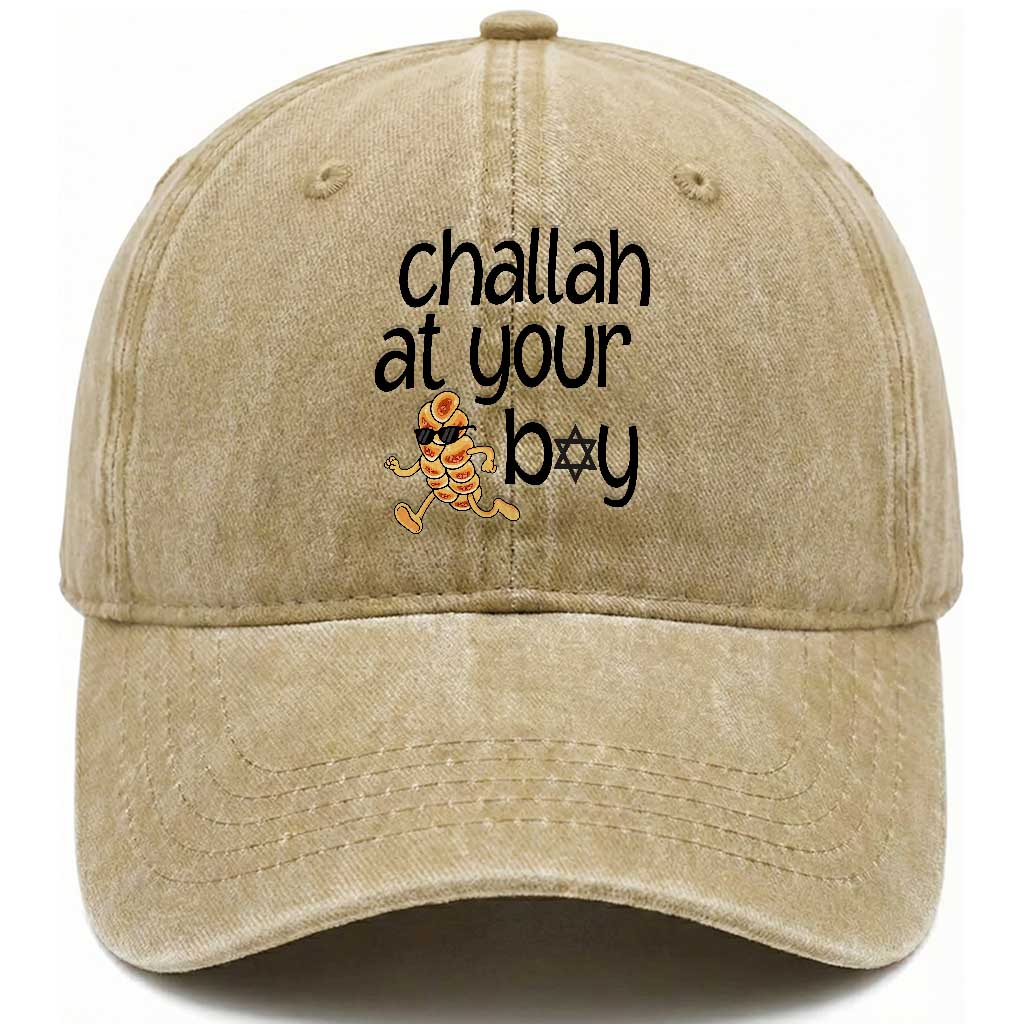 Festival Of Lights Gift Washed Cotton Baseball Cap Hanukkah Challah At Ya Boy