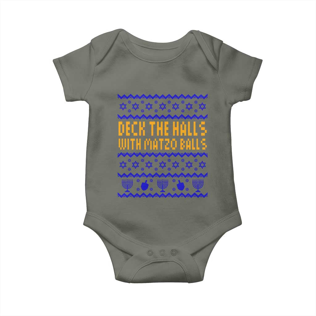 Funny Ugly Hanukkah Baby Onesie Deck The Halls With Matzo Balls Jewish Gift - Wonder Print Shop