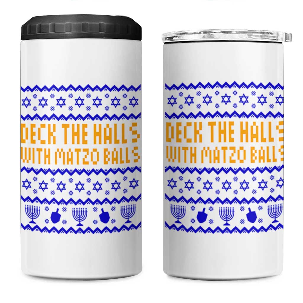 Funny Ugly Hanukkah 4 in 1 Can Cooler Tumbler Deck The Halls With Matzo Balls Jewish Gift - Wonder Print Shop