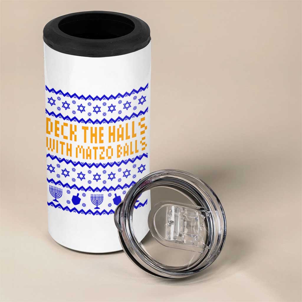 Funny Ugly Hanukkah 4 in 1 Can Cooler Tumbler Deck The Halls With Matzo Balls Jewish Gift - Wonder Print Shop